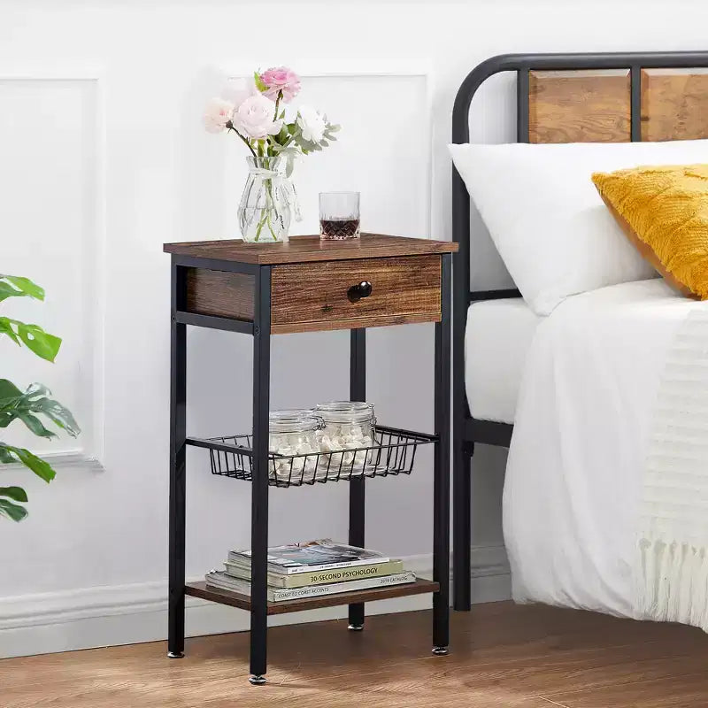 Tables de chevet de style avec tiroir/étagère pour salon, chambre à coucher, cuisine, salle de bain, marron