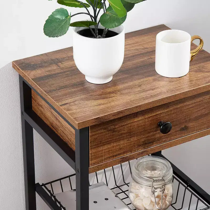 Tables de chevet de style avec tiroir/étagère pour salon, chambre à coucher, cuisine, salle de bain, marron