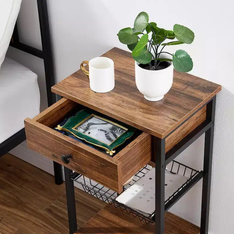 Tables de chevet de style avec tiroir/étagère pour salon, chambre à coucher, cuisine, salle de bain, marron