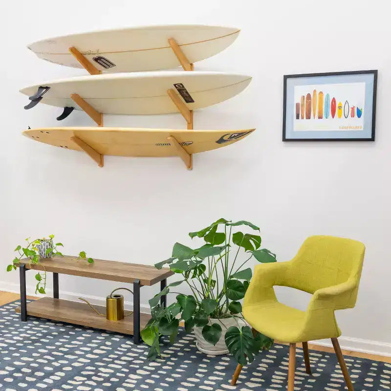 Support mural en bois pour planches de surf | Peut contenir 3 planches de surf