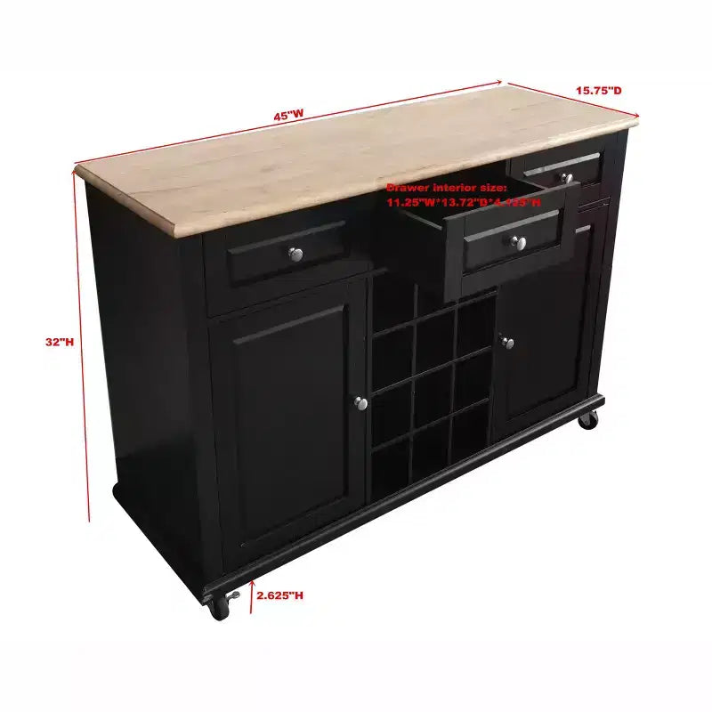 Kings Brand Furniture Wine Rack Sideboard Buffet Server Console Table With Storage, Black