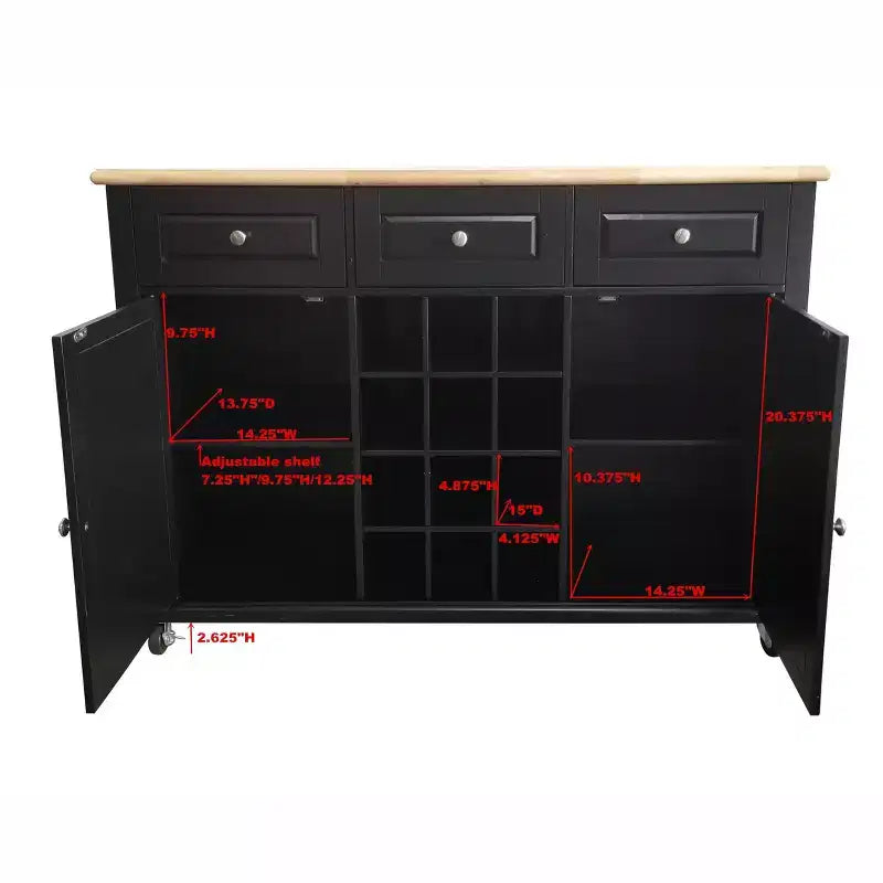 Kings Brand Furniture Wine Rack Sideboard Buffet Server Console Table With Storage, Black