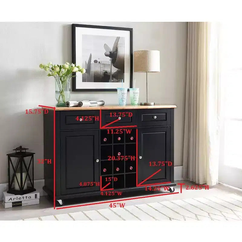 Kings Brand Furniture Wine Rack Sideboard Buffet Server Console Table With Storage, Black