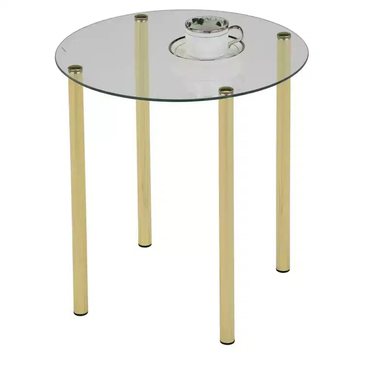 Table d'appoint ronde en métal doré et verre