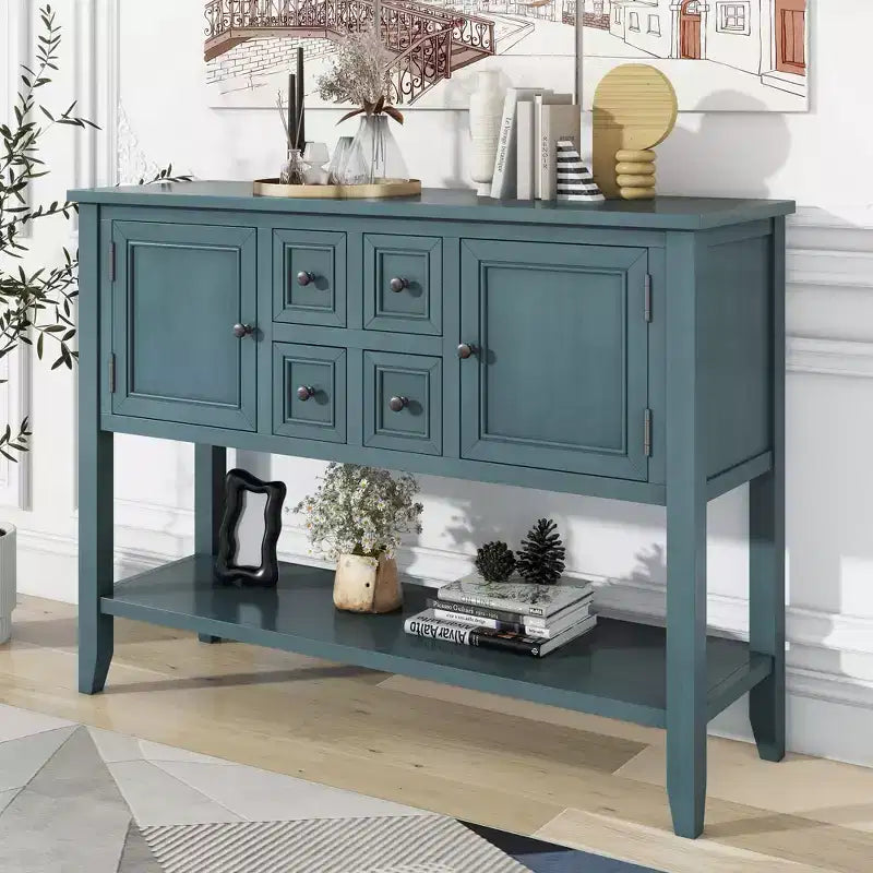 Console Vintage avec Quatre Petits Tiroirs et Étagère Inférieure pour Salons, Entrées et Cuisines