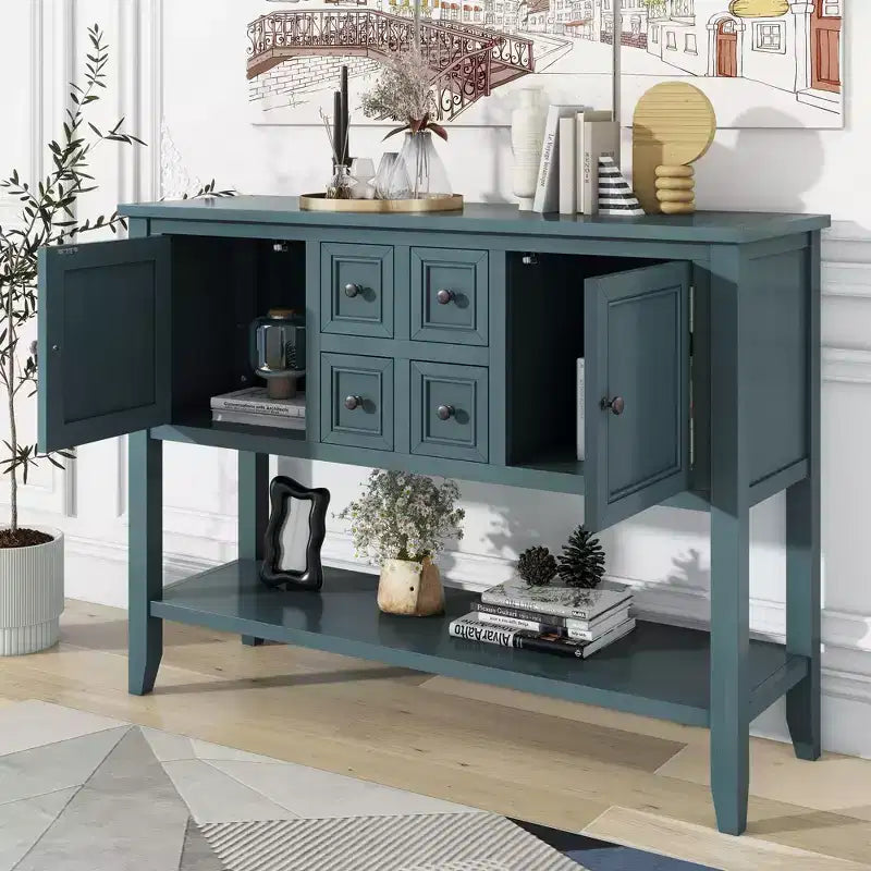 Console Vintage avec Quatre Petits Tiroirs et Étagère Inférieure pour Salons, Entrées et Cuisines