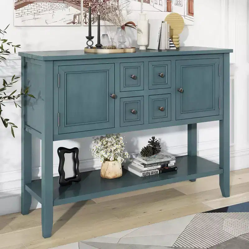 Console Vintage avec Quatre Petits Tiroirs et Étagère Inférieure pour Salons, Entrées et Cuisines