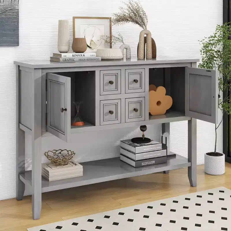 Console Vintage avec Quatre Petits Tiroirs et Étagère Inférieure pour Salons, Entrées et Cuisines