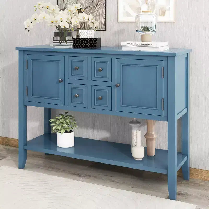 Console Vintage avec Quatre Petits Tiroirs et Étagère Inférieure pour Salons, Entrées et Cuisines