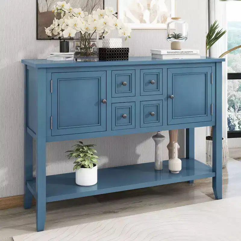 Console Vintage avec Quatre Petits Tiroirs et Étagère Inférieure pour Salons, Entrées et Cuisines