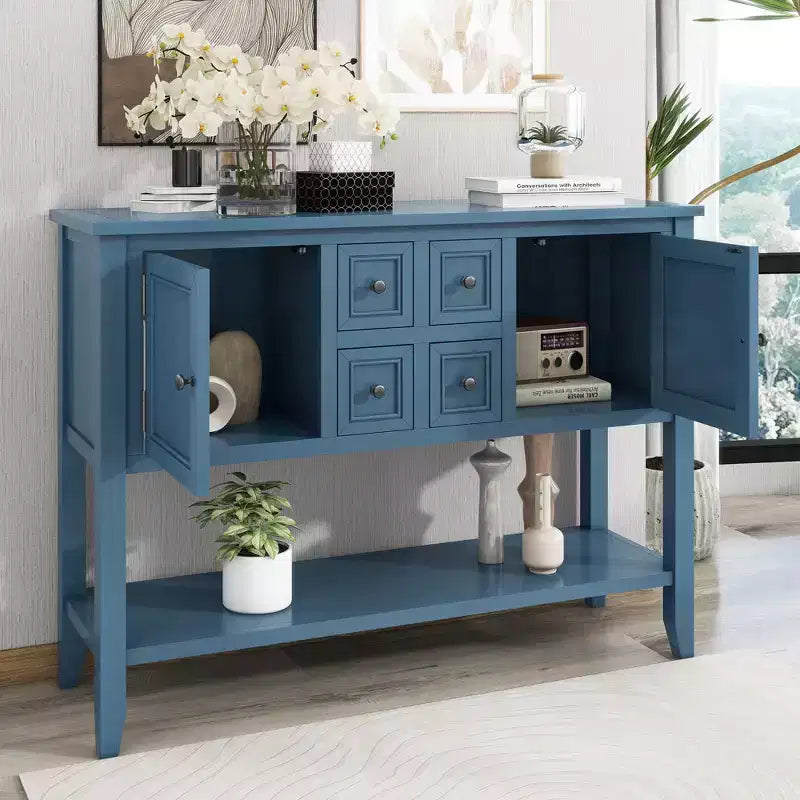 Console Vintage avec Quatre Petits Tiroirs et Étagère Inférieure pour Salons, Entrées et Cuisines