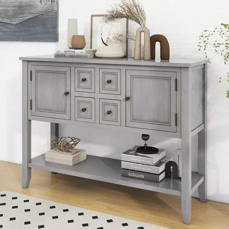 Console Vintage avec Quatre Petits Tiroirs et Étagère Inférieure pour Salons, Entrées et Cuisines