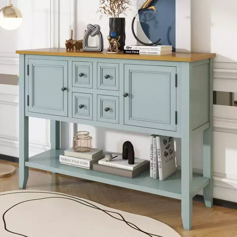Console Vintage avec Quatre Petits Tiroirs et Étagère Inférieure pour Salons, Entrées et Cuisines