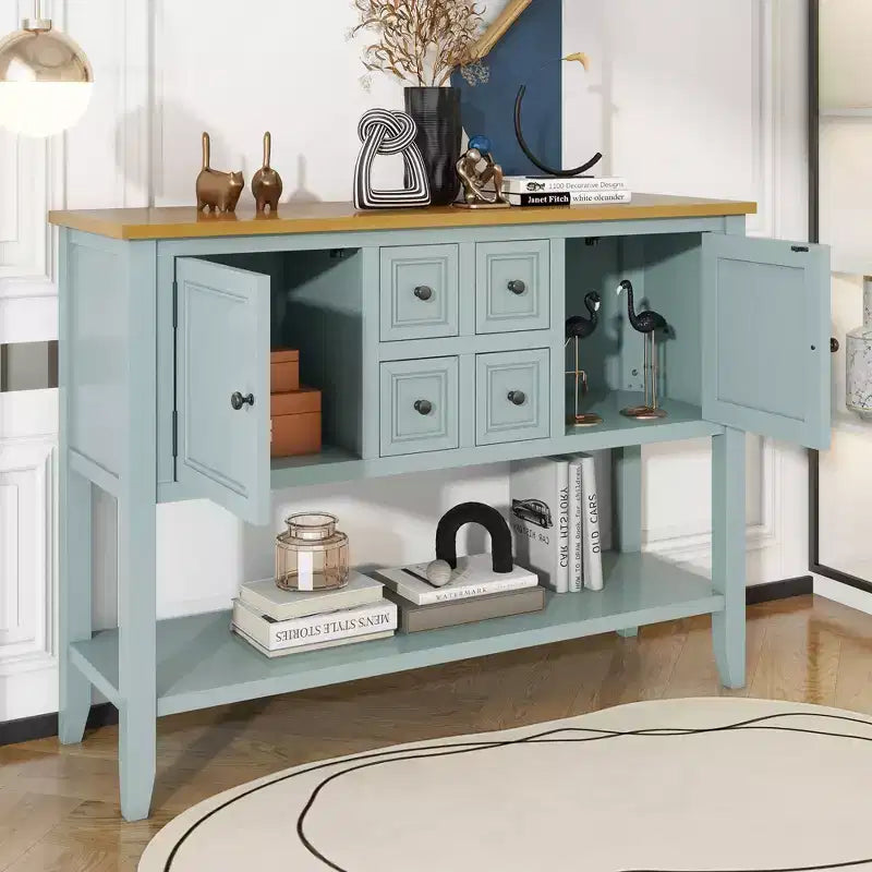 Console Vintage avec Quatre Petits Tiroirs et Étagère Inférieure pour Salons, Entrées et Cuisines