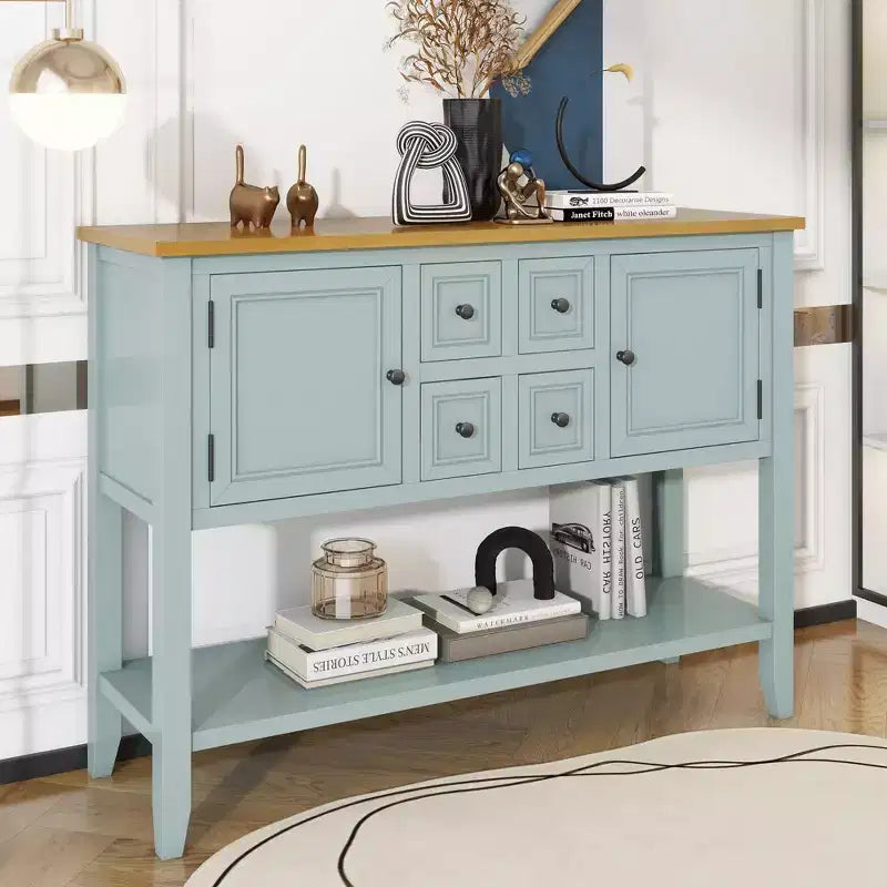 Console Vintage avec Quatre Petits Tiroirs et Étagère Inférieure pour Salons, Entrées et Cuisines