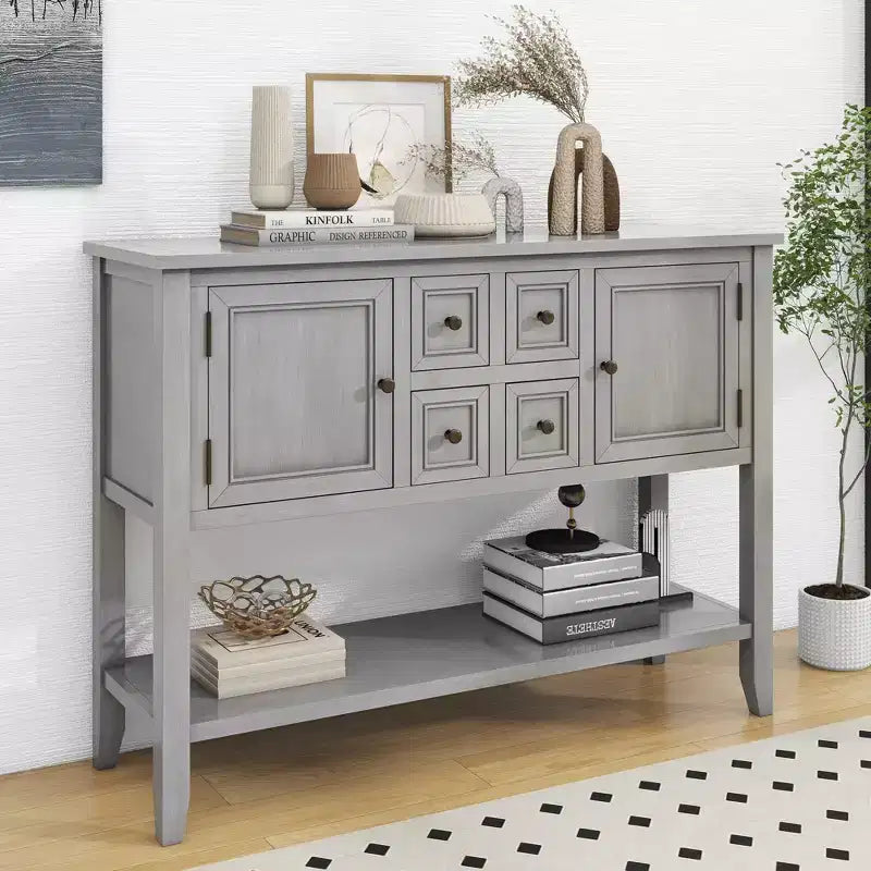 Console Vintage avec Quatre Petits Tiroirs et Étagère Inférieure pour Salons, Entrées et Cuisines