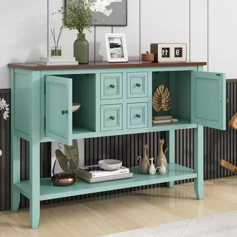 Console Vintage avec Quatre Petits Tiroirs et Étagère Inférieure pour Salons, Entrées et Cuisines