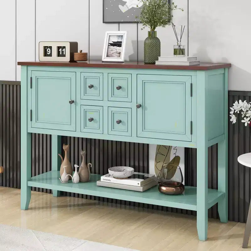Console Vintage avec Quatre Petits Tiroirs et Étagère Inférieure pour Salons, Entrées et Cuisines