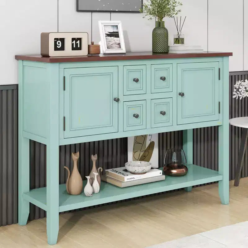 Console Vintage avec Quatre Petits Tiroirs et Étagère Inférieure pour Salons, Entrées et Cuisines