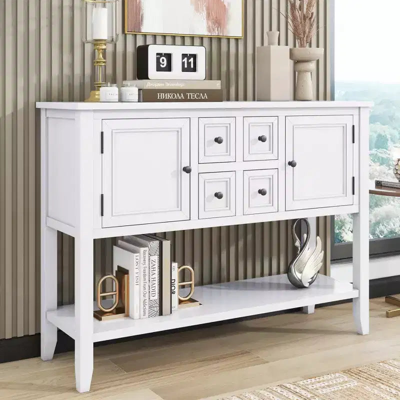 Console Vintage avec Quatre Petits Tiroirs et Étagère Inférieure pour Salons, Entrées et Cuisines