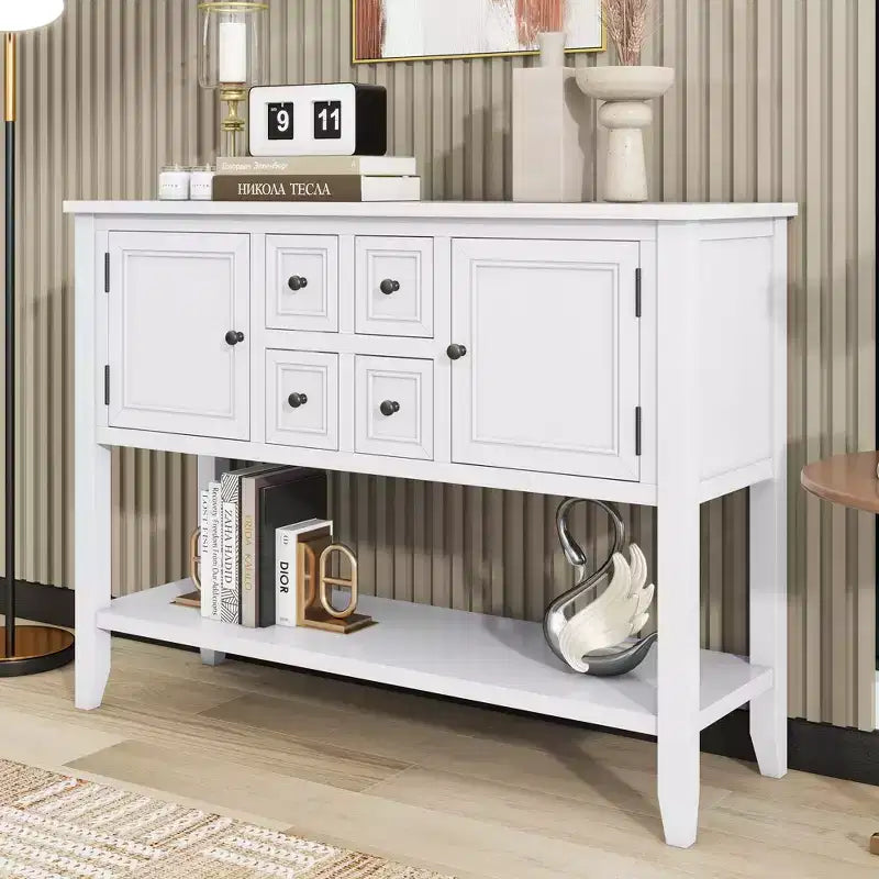 Console Vintage avec Quatre Petits Tiroirs et Étagère Inférieure pour Salons, Entrées et Cuisines