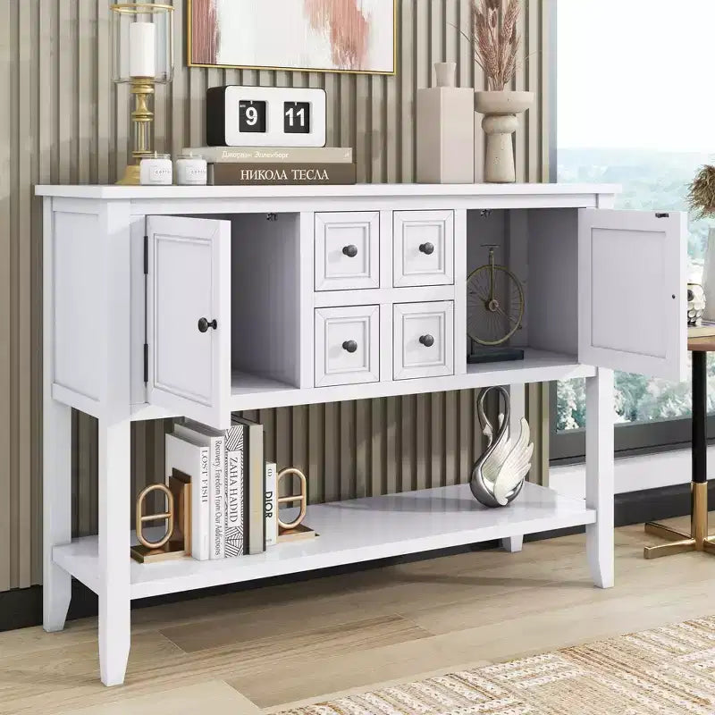 Console Vintage avec Quatre Petits Tiroirs et Étagère Inférieure pour Salons, Entrées et Cuisines