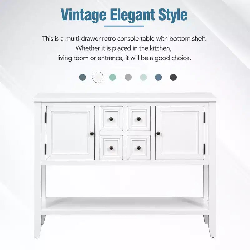 Console Vintage avec Quatre Petits Tiroirs et Étagère Inférieure pour Salons, Entrées et Cuisines