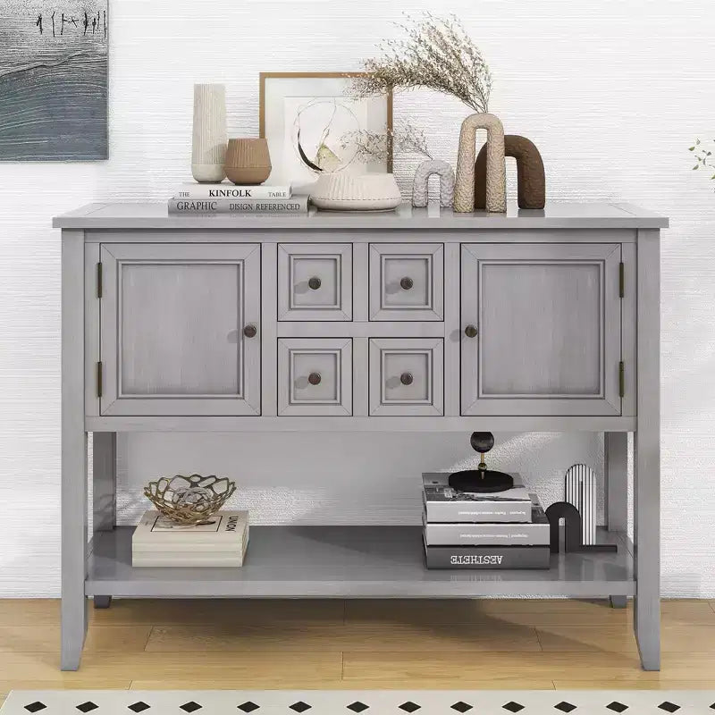 Whisen Vintage Console Table with Four Small Drawers and Bottom Shelf for Living Rooms, Entrances and Kitchens