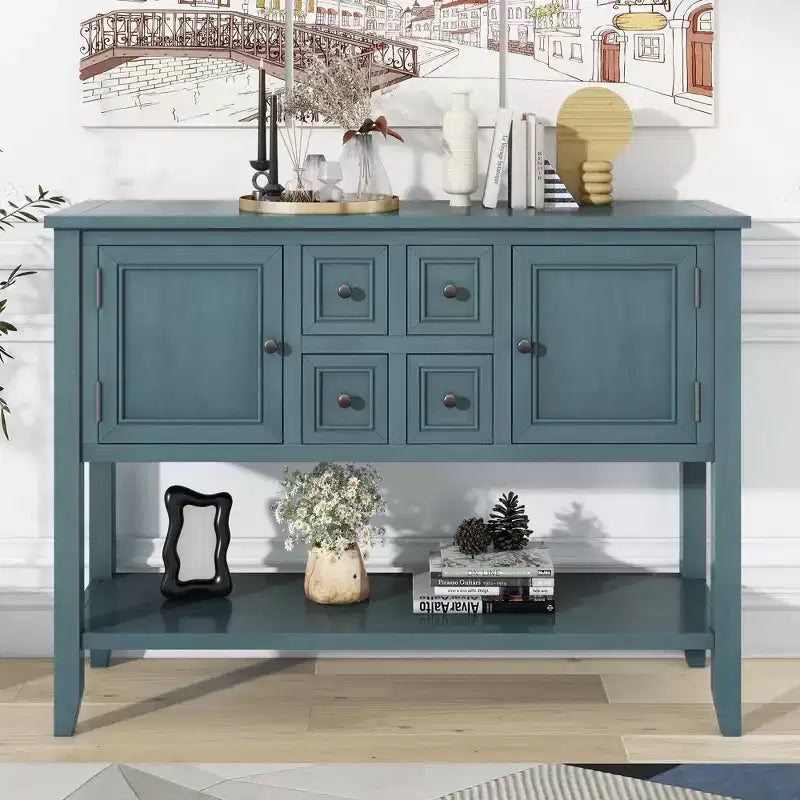 Console Vintage avec Quatre Petits Tiroirs et Étagère Inférieure pour Salons, Entrées et Cuisines