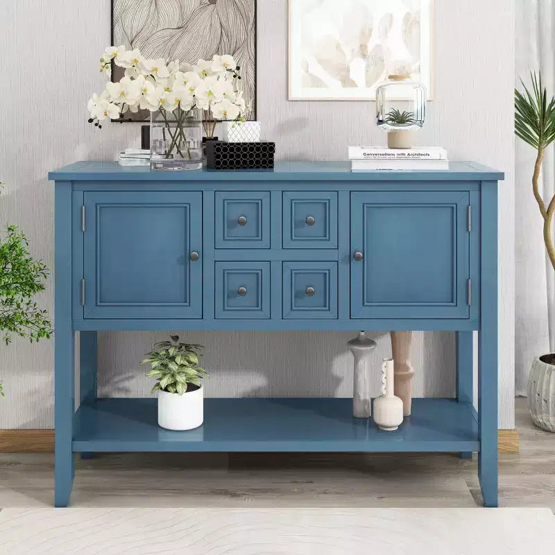 Console Vintage avec Quatre Petits Tiroirs et Étagère Inférieure pour Salons, Entrées et Cuisines