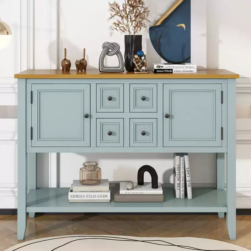 Console Vintage avec Quatre Petits Tiroirs et Étagère Inférieure pour Salons, Entrées et Cuisines