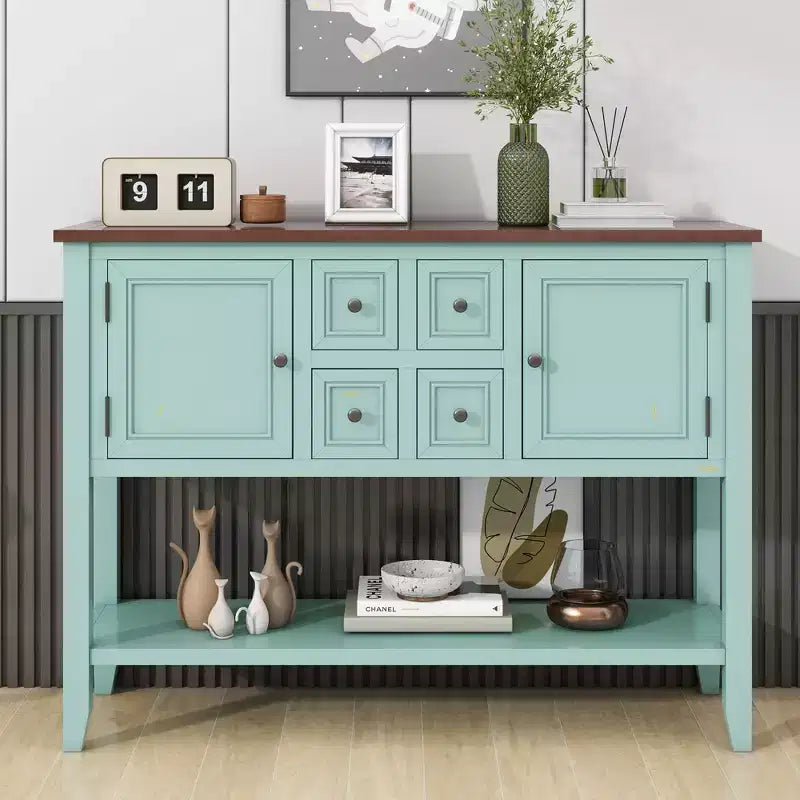 Console Vintage avec Quatre Petits Tiroirs et Étagère Inférieure pour Salons, Entrées et Cuisines