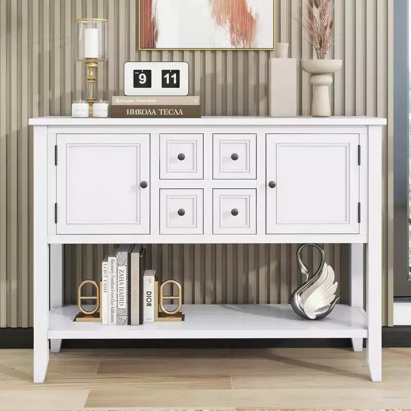 Console Vintage avec Quatre Petits Tiroirs et Étagère Inférieure pour Salons, Entrées et Cuisines