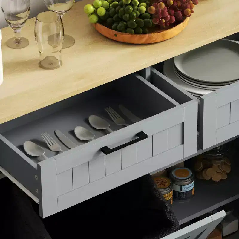 Meuble Poubelle Inclinable avec Tiroirs, Meuble de Cuisine de Ferme avec Poubelle Cachée pour la Cuisine