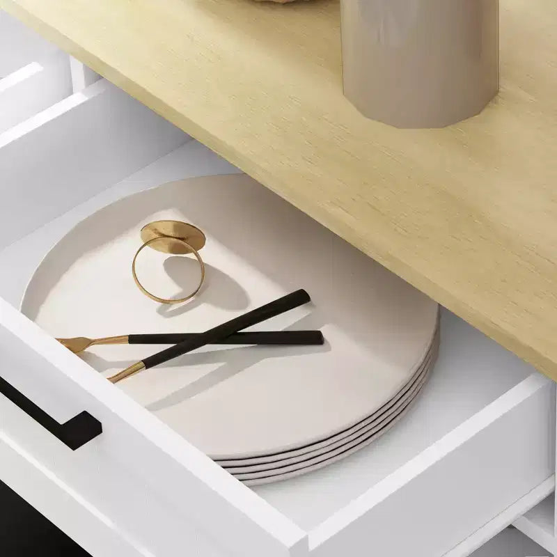 Meuble Poubelle Inclinable avec Tiroirs, Meuble de Cuisine de Ferme avec Poubelle Cachée pour la Cuisine