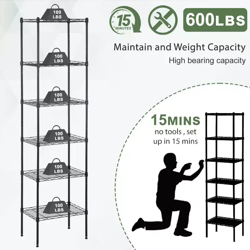 BestMassage 6-Tier Wire Shelf Unit Heavy-Duty Metal Shelving with Stable Base for Organizing Books Toys Clothes Kitchenware
