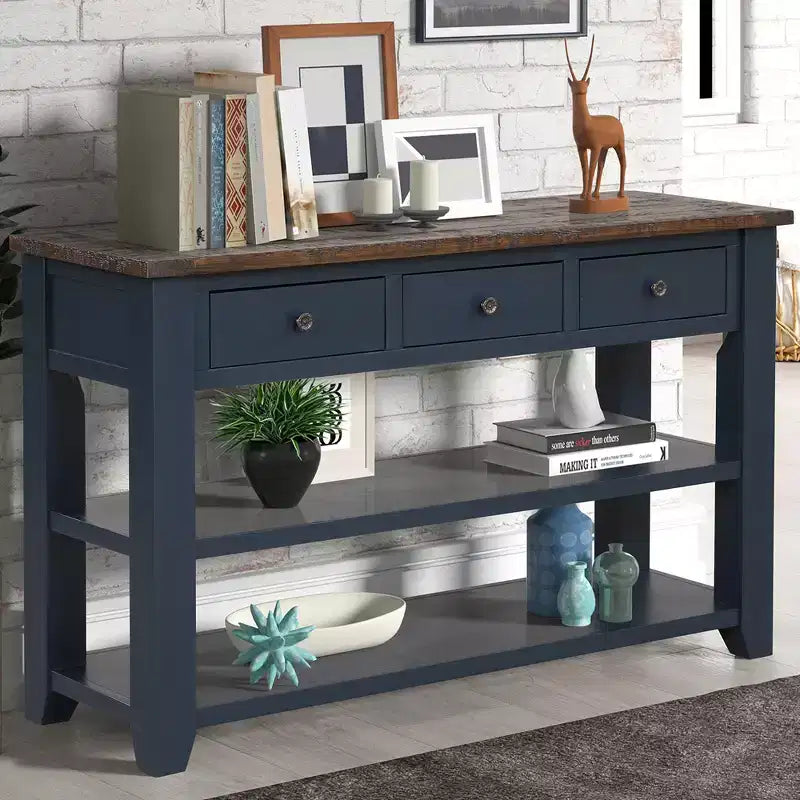 Whisen Classic Vintage Design Console Table with 3 Storage Drawers and 2 Shelves