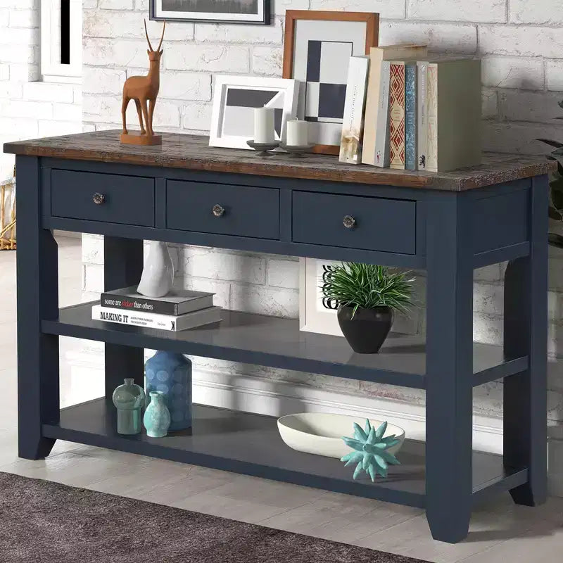 Whisen Classic Vintage Design Console Table with 3 Storage Drawers and 2 Shelves
