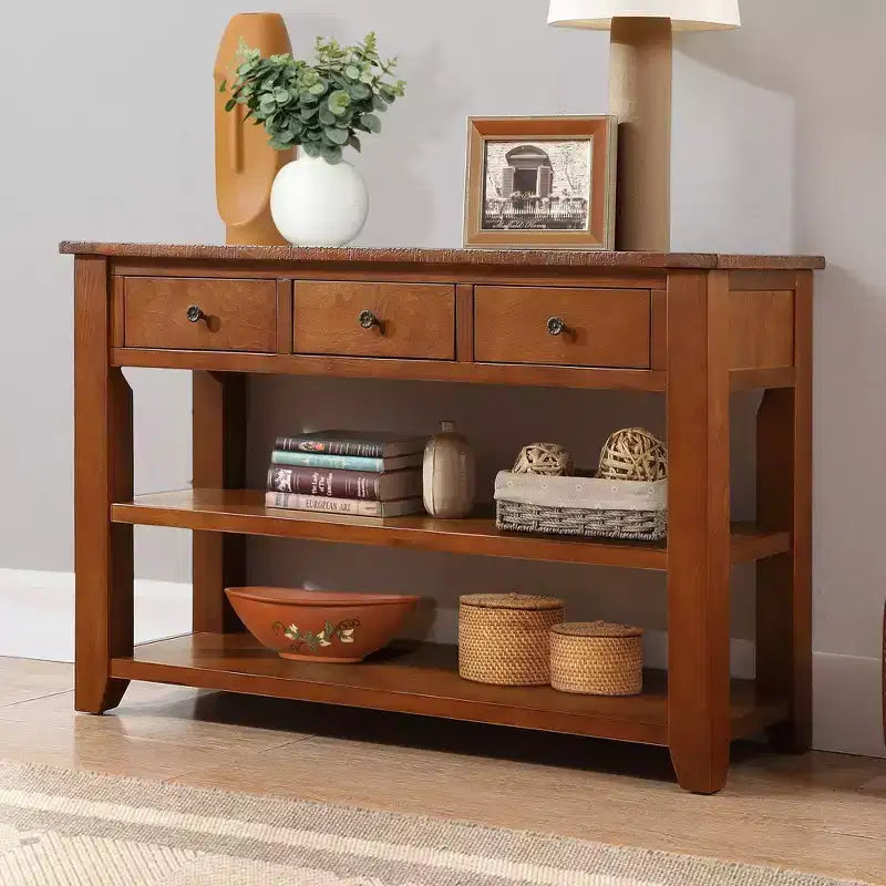 Whisen Classic Vintage Design Console Table with 3 Storage Drawers and 2 Shelves