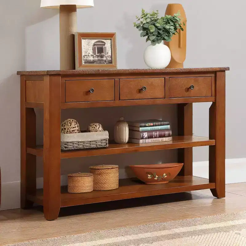 Whisen Classic Vintage Design Console Table with 3 Storage Drawers and 2 Shelves