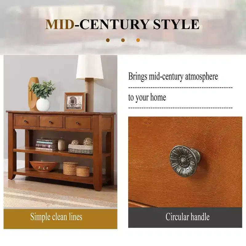 Whisen Classic Vintage Design Console Table with 3 Storage Drawers and 2 Shelves