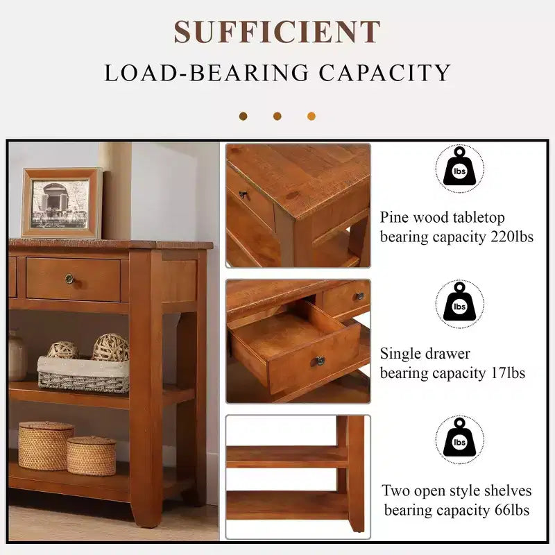 Whisen Classic Vintage Design Console Table with 3 Storage Drawers and 2 Shelves