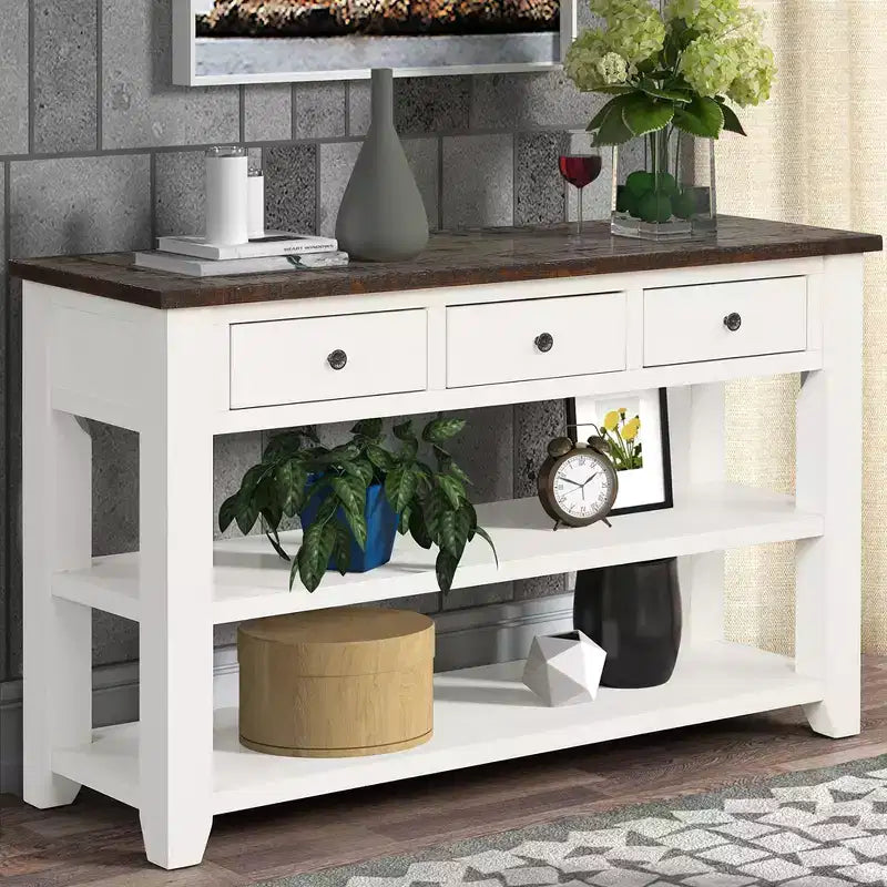Whisen Classic Vintage Design Console Table with 3 Storage Drawers and 2 Shelves