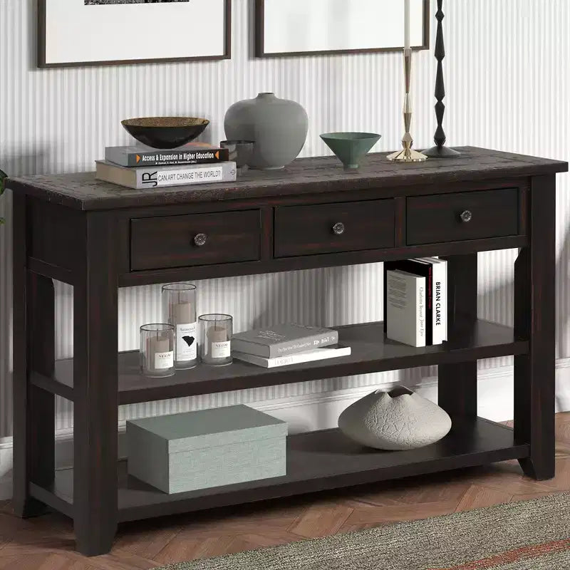 Whisen Classic Vintage Design Console Table with 3 Storage Drawers and 2 Shelves