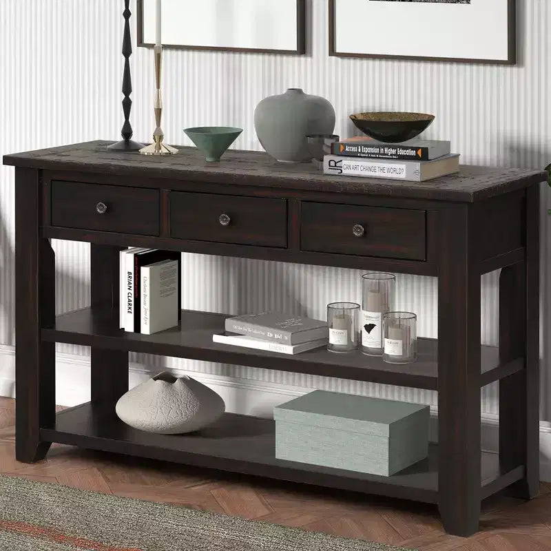 Whisen Classic Vintage Design Console Table with 3 Storage Drawers and 2 Shelves