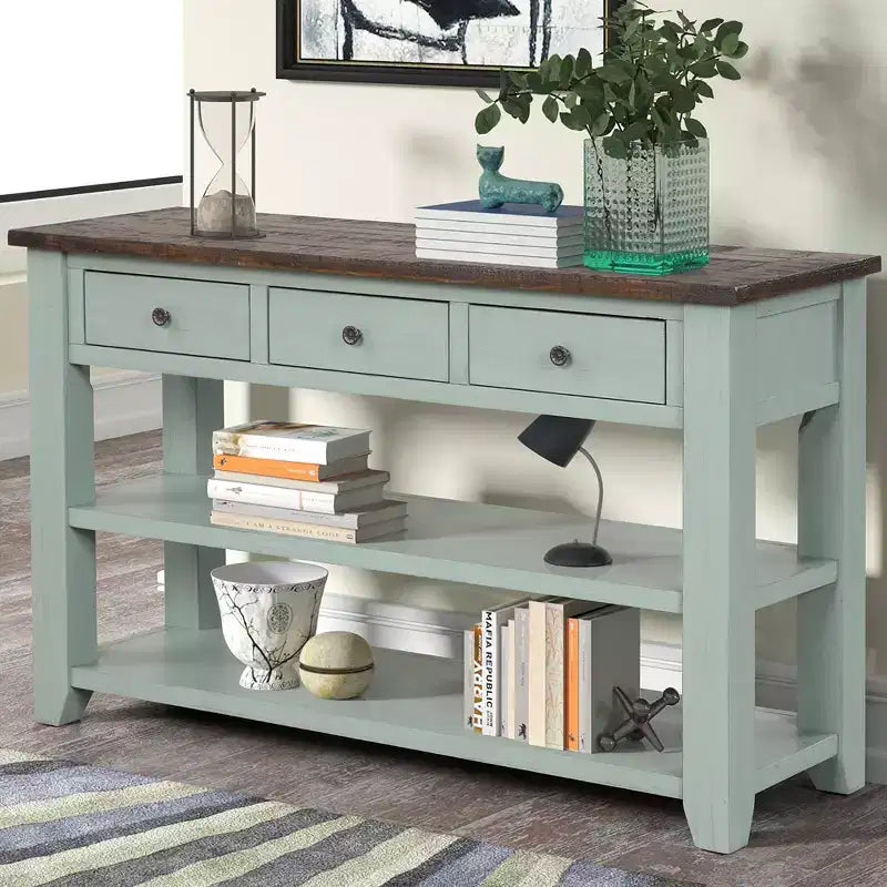 Whisen Classic Vintage Design Console Table with 3 Storage Drawers and 2 Shelves