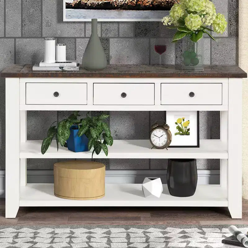 Whisen Classic Vintage Design Console Table with 3 Storage Drawers and 2 Shelves
