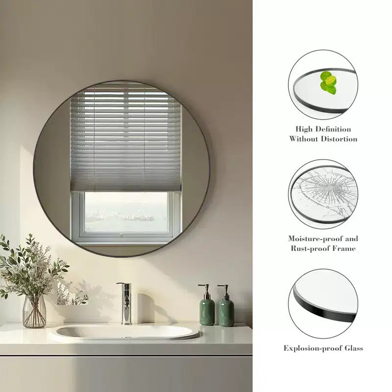 20 Inch Circular Wall Mirror, Hanging Mirror for Above Sink, Bathroom Hanging Mirror