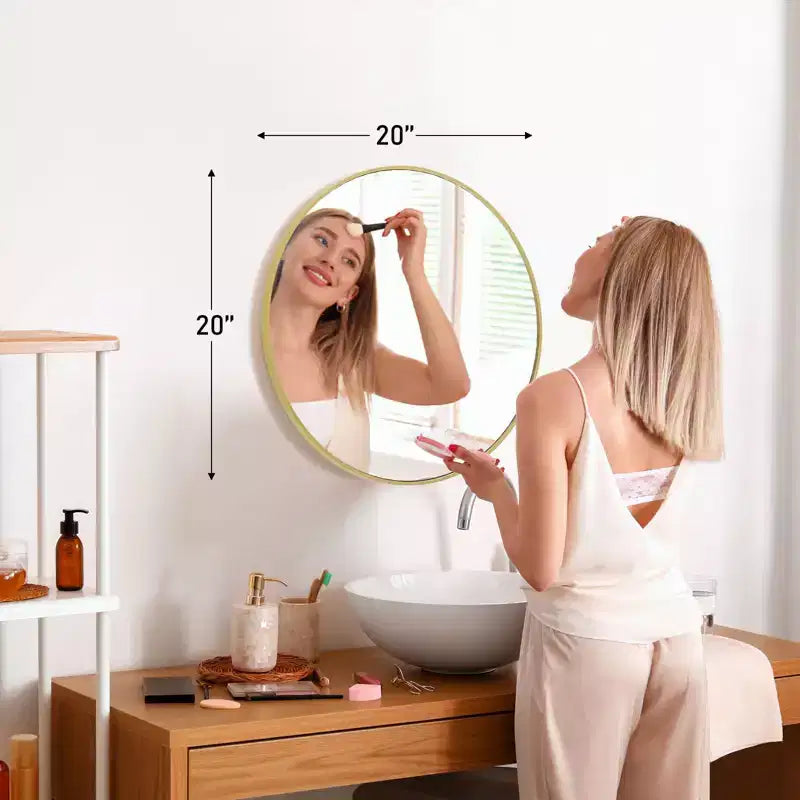 20 Inch Circular Wall Mirror, Hanging Mirror for Above Sink, Bathroom Hanging Mirror