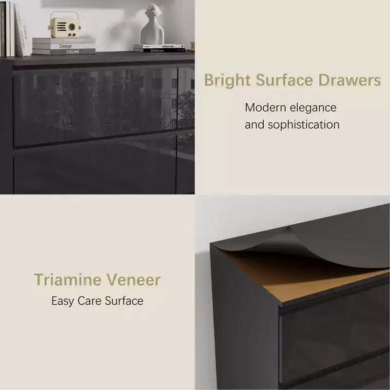 Dresser for Bedroom, Drawer Dresser with Bright Surface & Ample Storage Space, Modern Dresser